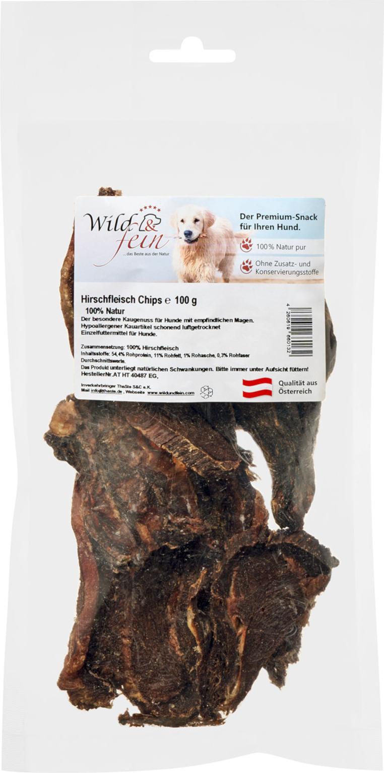 Wild & Fein Hirschfleisch Chips 100 g - Fettarmer Hundekauartikel 6013
