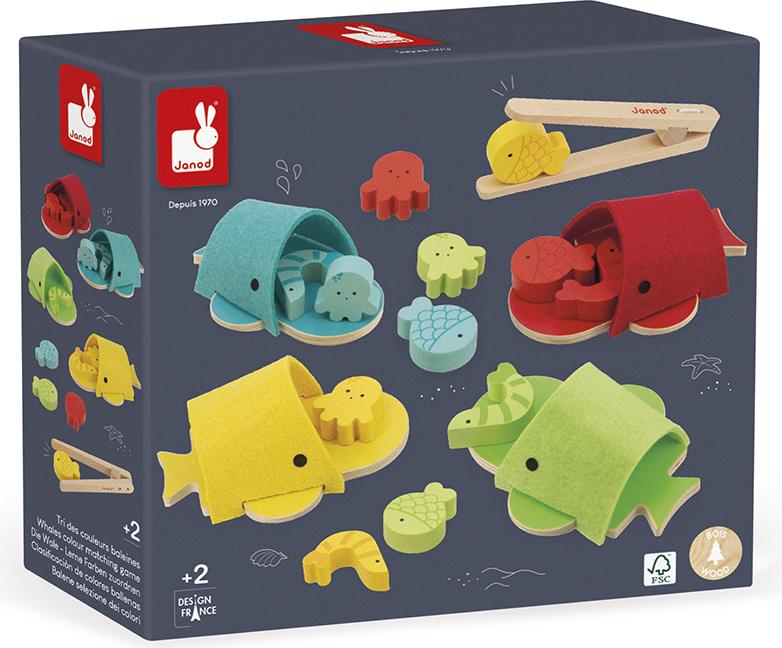Janod Holz Farbenspiel Wal - Lernspielzeug Motorik für Kinder 8276