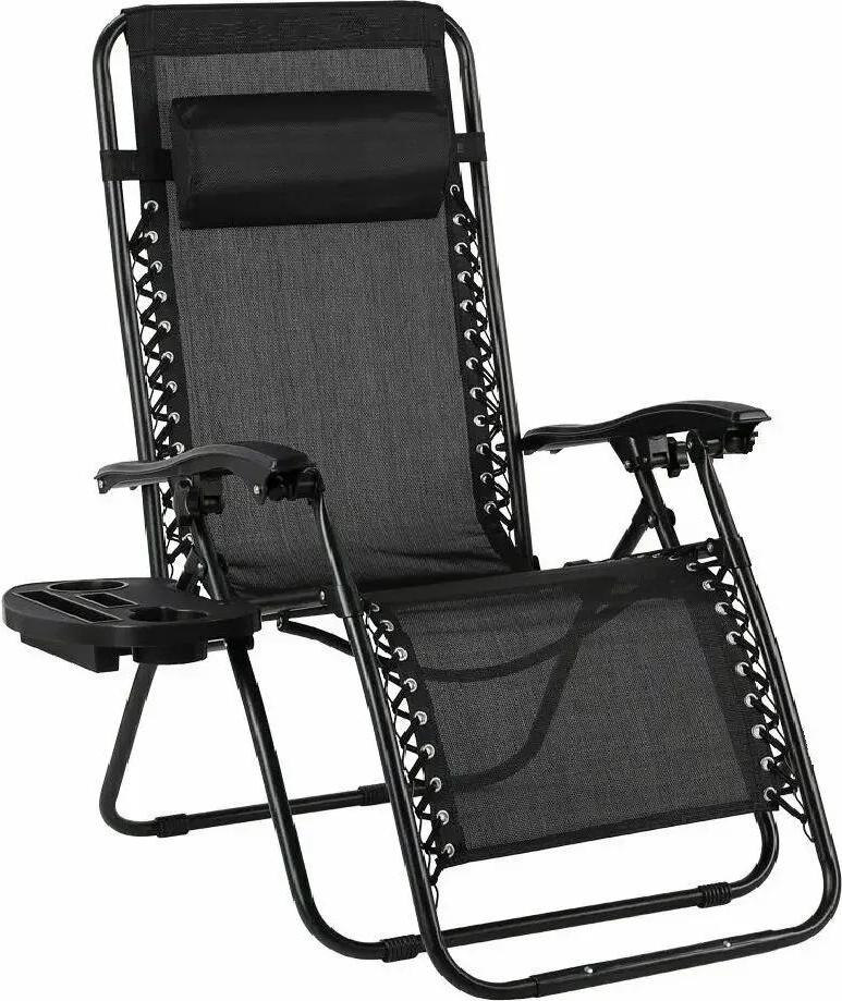 Kempingové a plážové lehátko - Skladacie lehátko - S podrúčkami - Látka - 110x65x90 cm - Na vnútorné aj vonkajšie použitie - Úspora miesta - Čierna farba