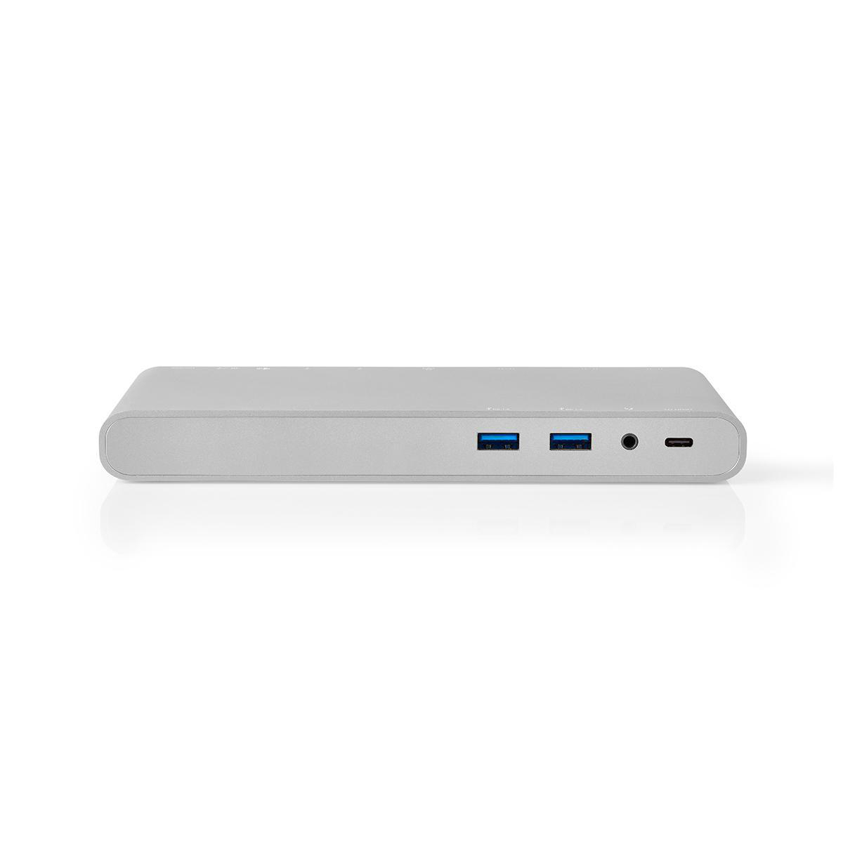 Nedis USB adaptér | USB 3.0 | USB-C™ samec | DisplayPort samica / HDMI™ samica / RJ45 samica / VGA samica / 2x 3,5 mm samica / 2x USB-C™ / 4x USB-A | 0,20 m | okrúhly | poniklovaný | opletený / nylonový | biely | obal s okienkom a euro perforáciou N