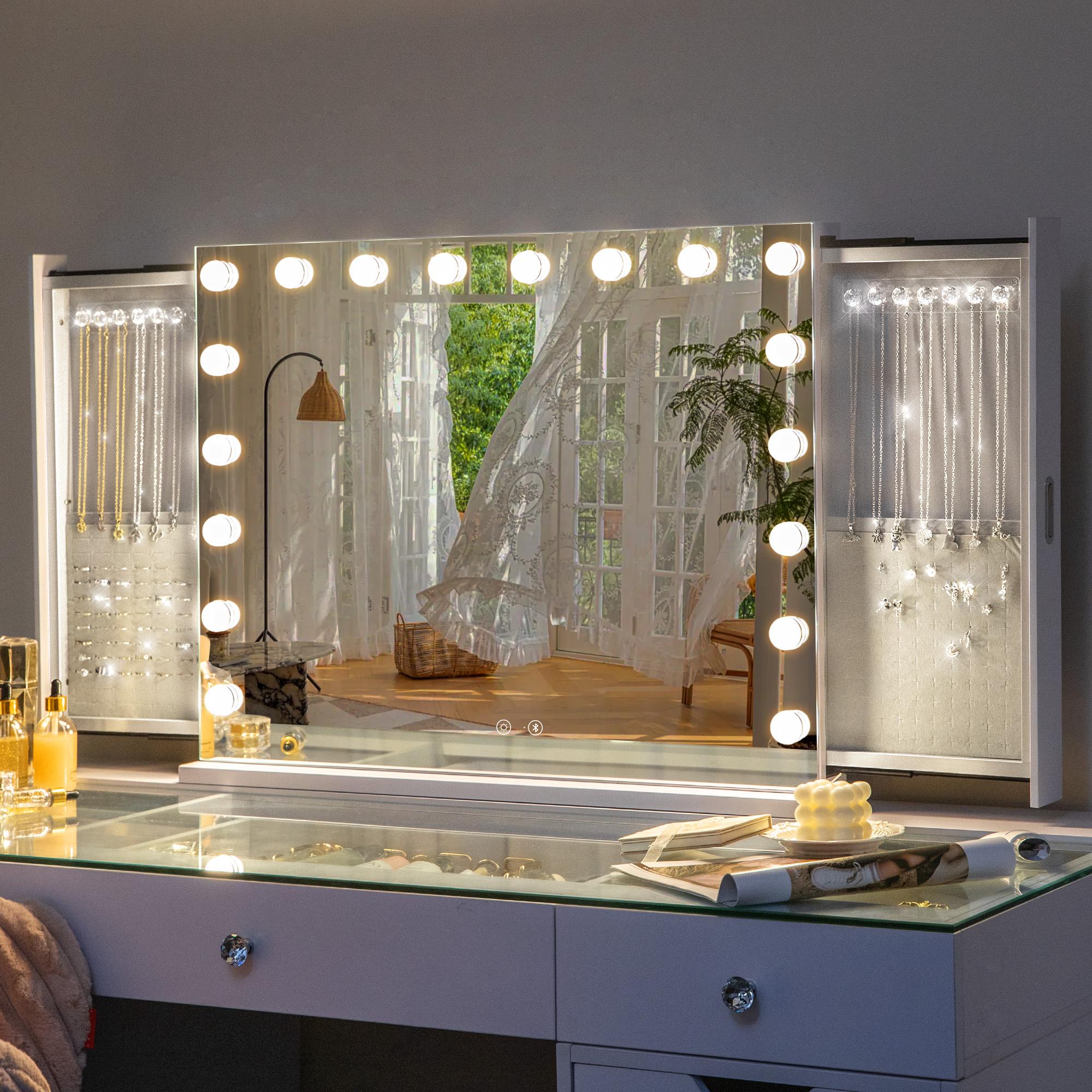 VANITII GLOBAL VANITII Hollywood-Schminkspiegel mit integriertem Schmuckfach und 18 dimmbaren weißen Leuchten 8060B