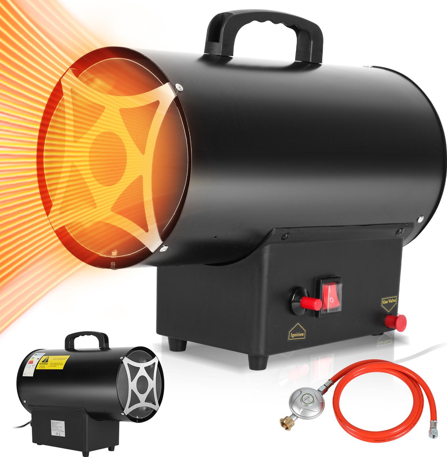 Bettizia plynový ohrievač pre interiér, 10KW 220V plynový ohrievač plynový ohrievač ventilátor plynový ohrievač propánový ventilátor 320 m³/h prietok vzduchu, s 1,6 m plynovou hadicou a redukčným ventilom 700 mbar