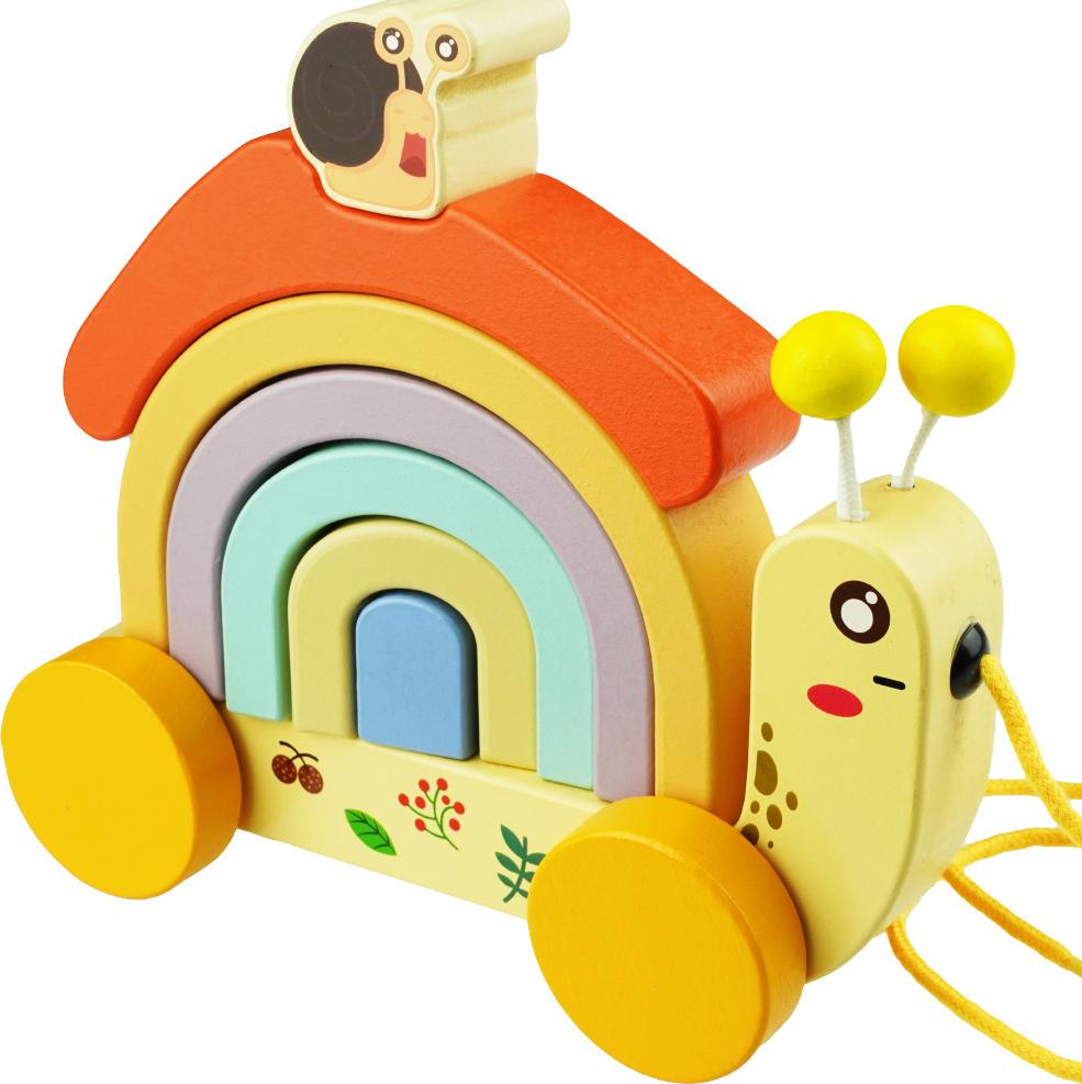 KinderSafe Holz-3D-Puzzle Schnecke auf Rädern zum Ziehen
