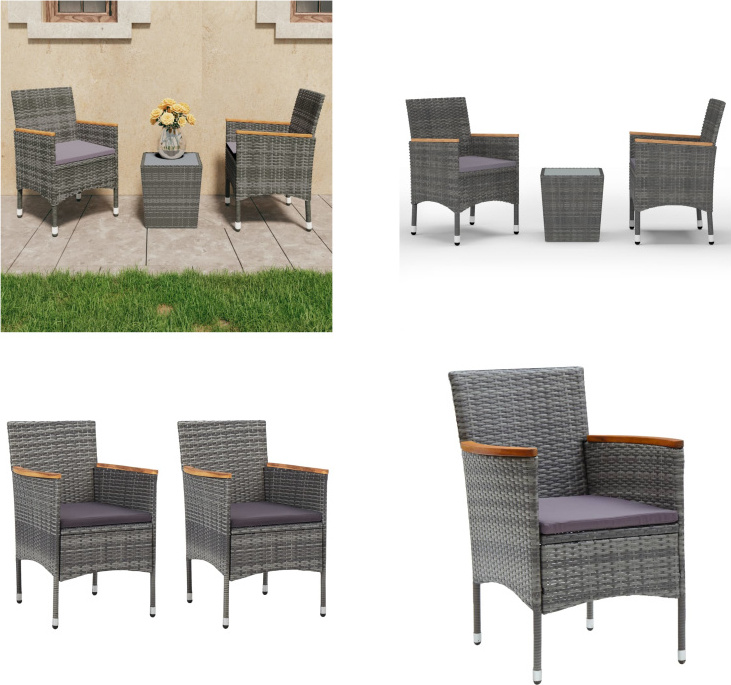 vidaXL 3 ks Bistro set z polyratanu a tvrdeného skla, sivý - Bistro set - Bistro sety - Bistro sety - Bistro sety - Bistro sety