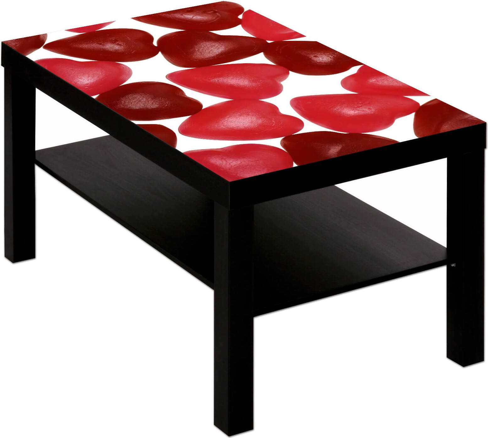B-wie-Bilder Couchtisch Tisch mit Motiv Bild Herz aus Weingummi in rot : Schwarz TG197