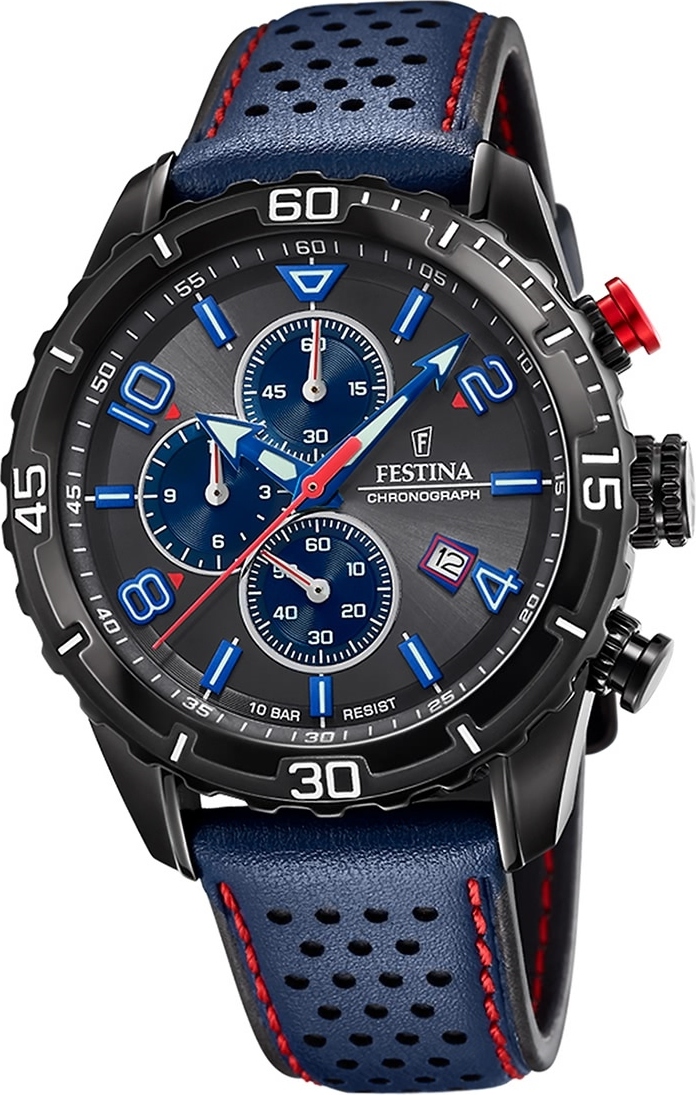 Festina kožené športové pánske hodinky F20519/3 remienok hodinky modré chronograf D2UF20519/3