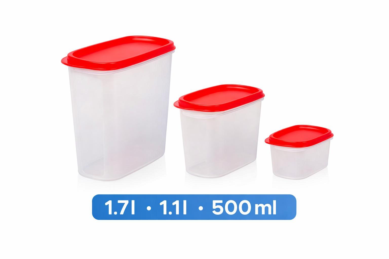 TUPPERWARE Eidgenosse 500 ml + 1,1 L + 1,7 L weiß rot Quadratisch Vorrat Modular