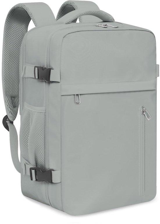 Unyqoos Handgepäck-Rucksack für Fluggesellschaften - 40x20x25 cm - Grau, wasserabweisend, mit Laptopfach und Trolley-Hülle