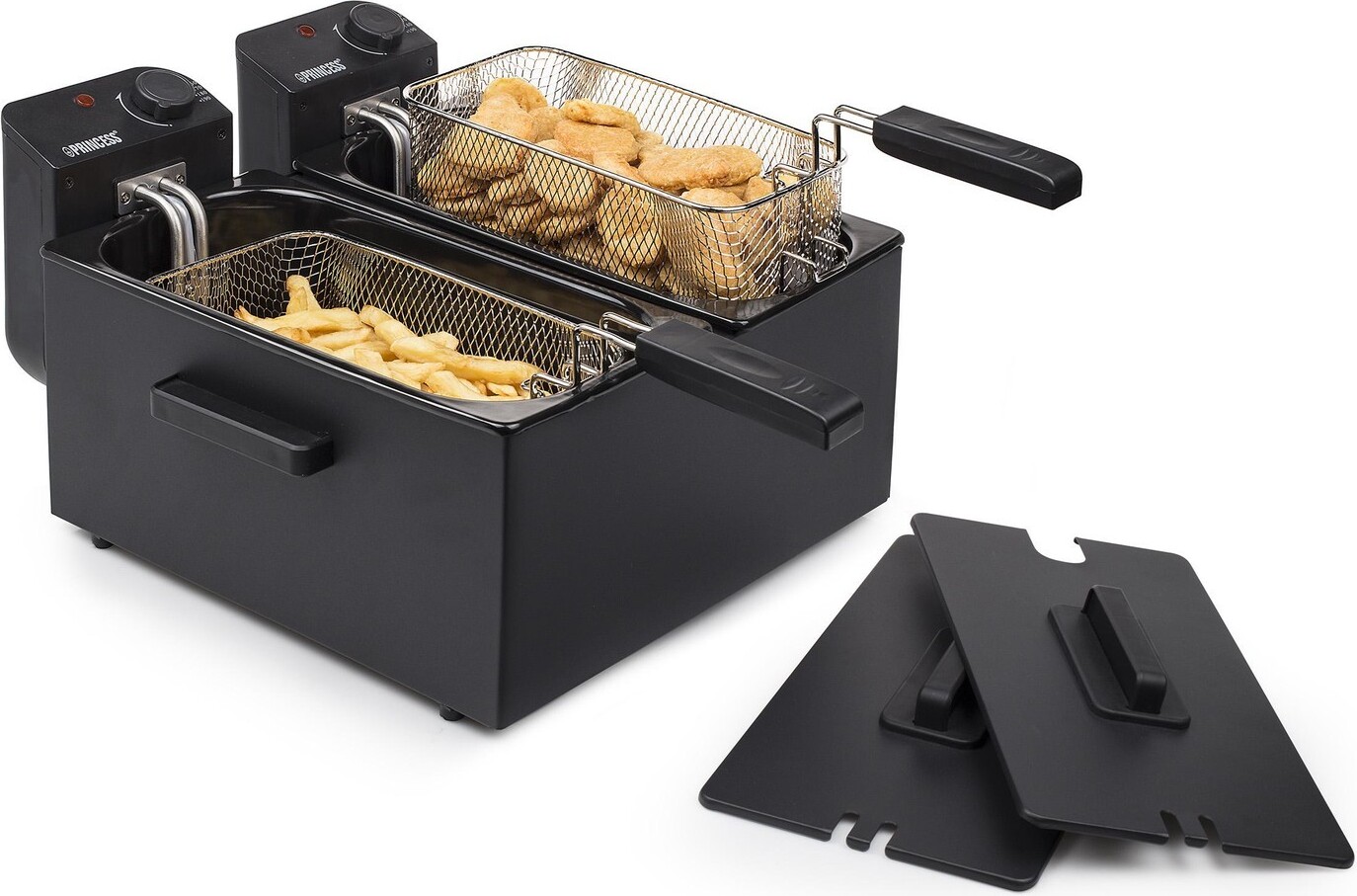 Princess 183028 Doppelfritteuse, Fritteuse, 6 l, 1,8 kg, 190 °C, Doppel, Schwarz 01.183028.01.001
