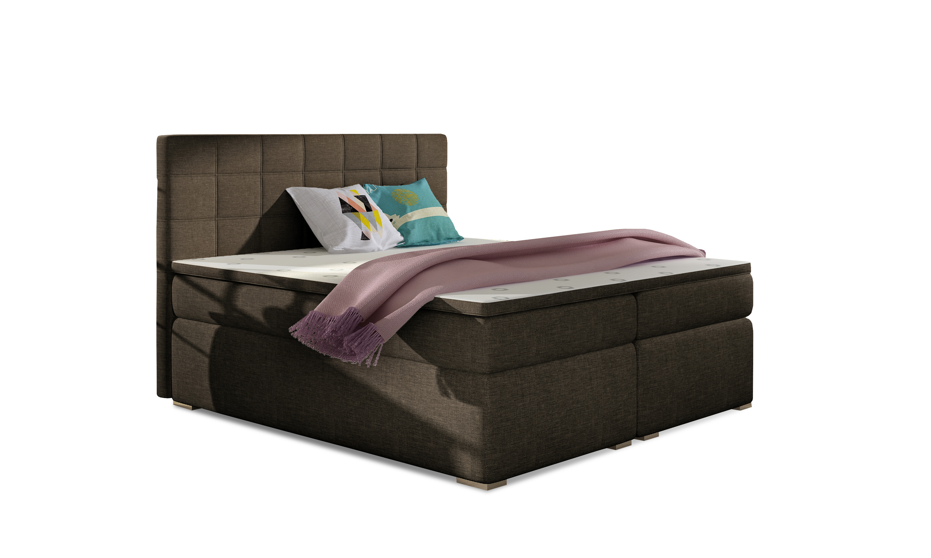 MOB, Manželská posteľ Boxspring 140 cm - Abbie (hnedá) (s matracmi)