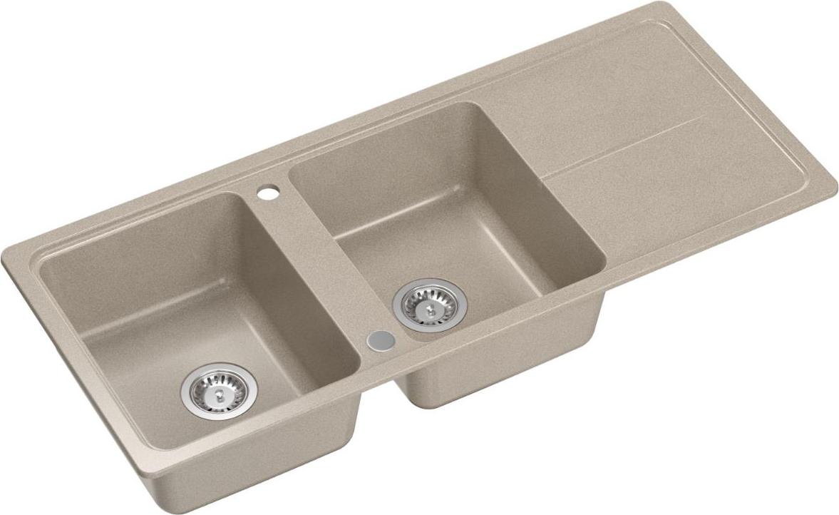 QUADRON Spülbecken NEAL 121 Granitspüle Küche, Größe: 116 x 50 x 20,5 cm, Farbe: Beige, Küchenspüle, 2 Beckenspüle Küchenspüle mit Siphon