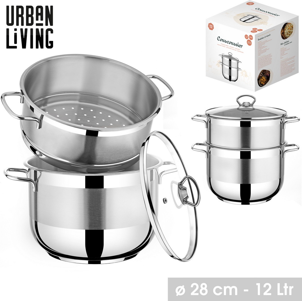 Urban Living 12 Liter Couscous-Topf Ø 28 cm Edelstahl Kochtopf 31322