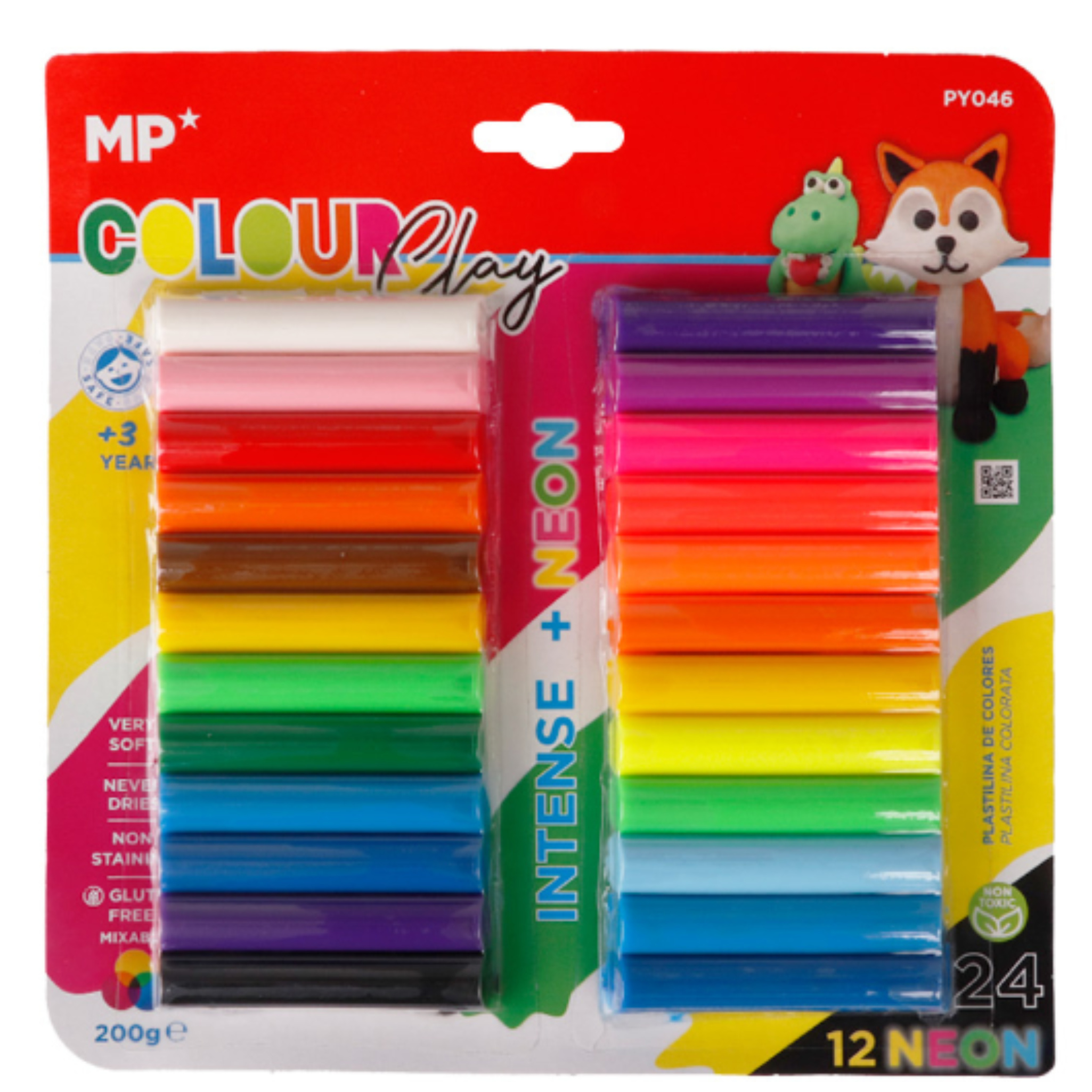 MP Main Paper Kinderknete, Knete-Set NEON 24 Stk. MP PY046 65 mm