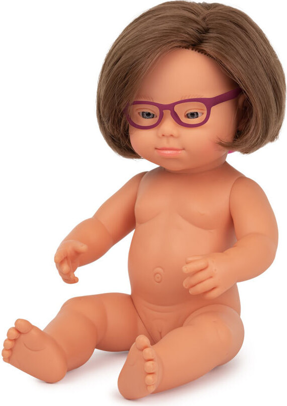 Miniland Puppe Mädchen mit Downsyndrom und Brille 38cm hellhäutig 31110