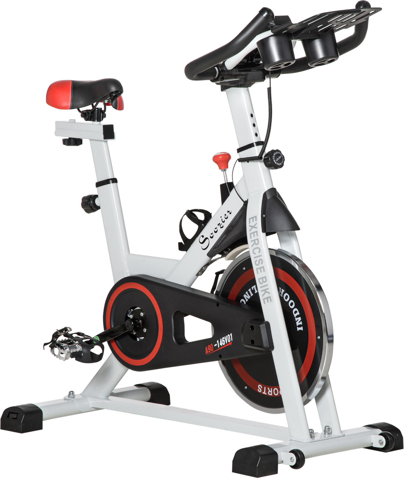 HOMCOM Cvičebný bicykel domáci tréner bicykel s LCD displejom, nastaviteľné sedadlo, kolesá, vnútorný fitness bicykel s držiakom na pohár pre domácnosť, oceľ