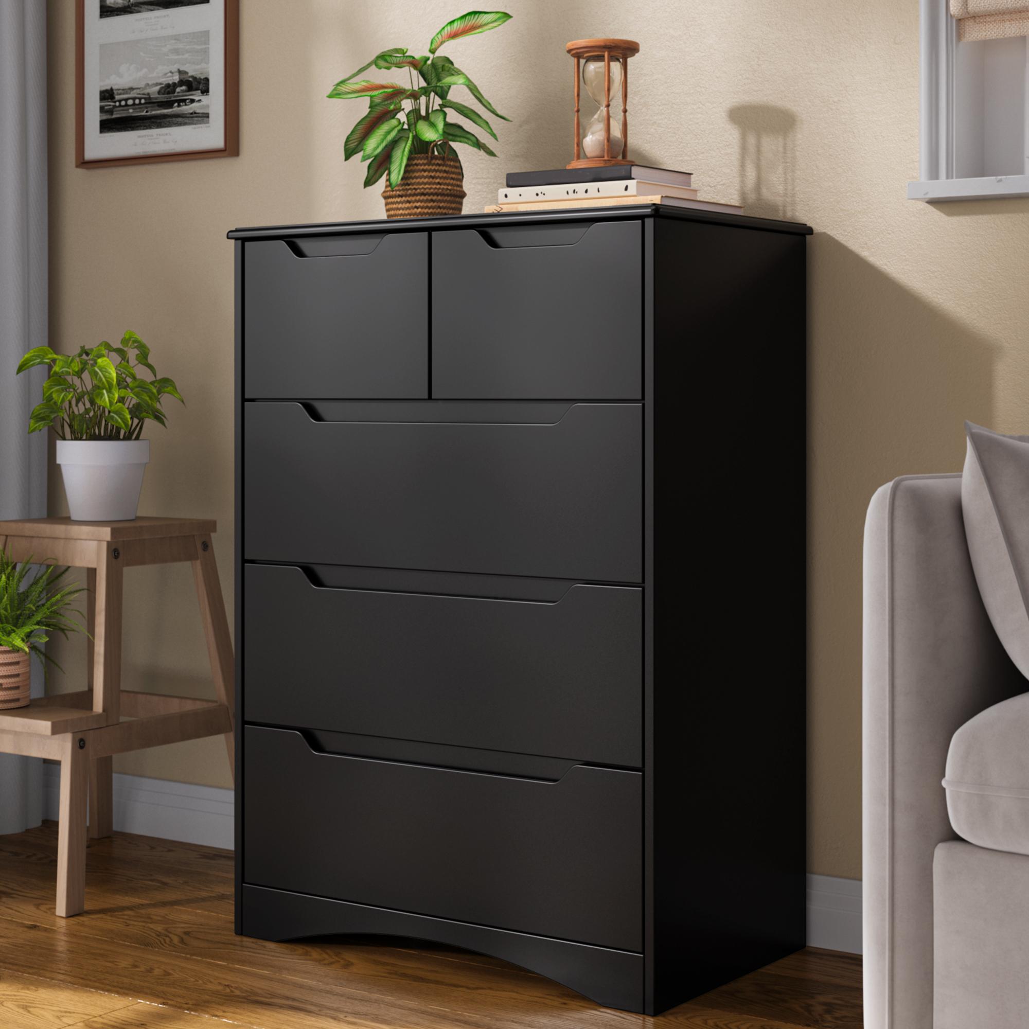 Bealife Kommode 72x41x94 cm | 3 + 2 Schubladen | Schwarz | Aus MDF | Mit Kippschutz & Schubladengleitern | AP23
