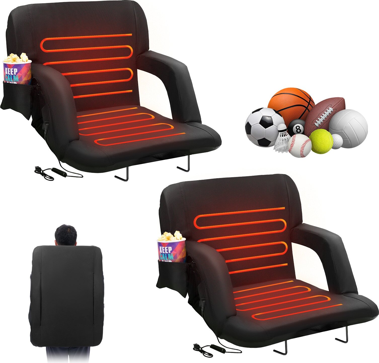 Sweiko 2er-Pack doppelte beheizte Rückenlehne Stadionsitz Liegestuhl SS-SSWQEU006341