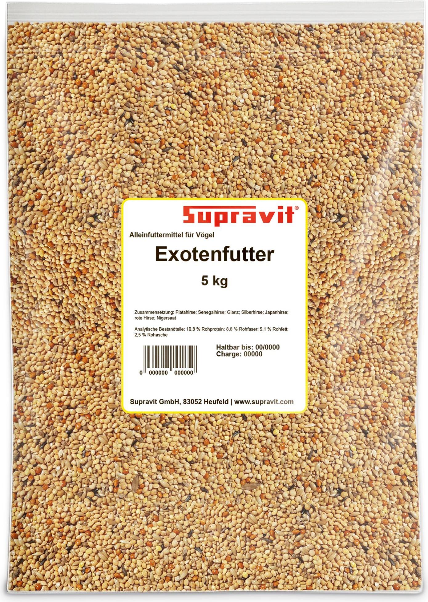 Supravit Exotenfutter 5kg | Hochwertiges Mischfutter für exotische Finken | Kräftigt das Federkleid & unterstützt die Paarungsbereitschaft 40004