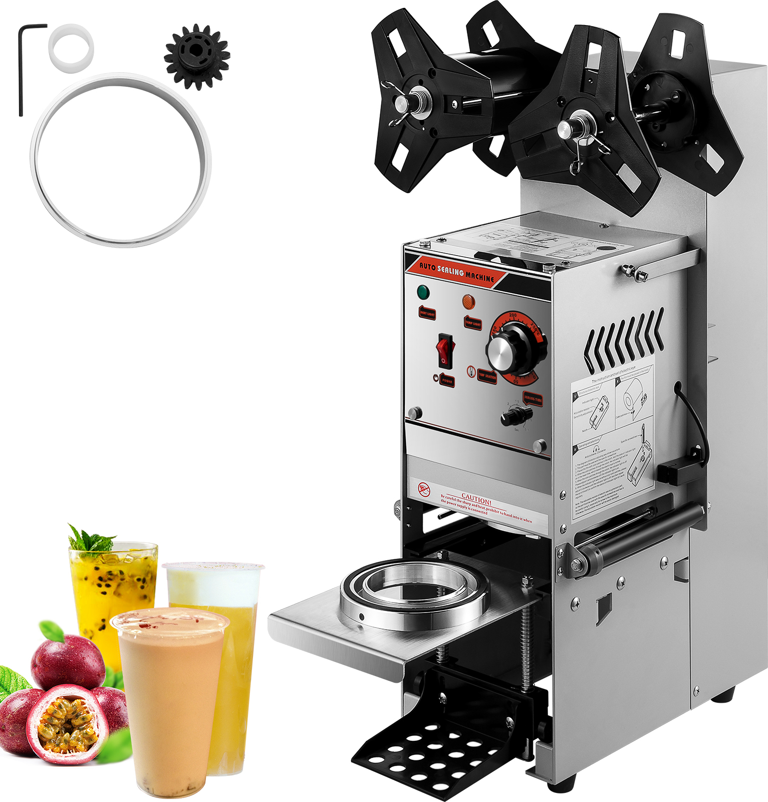 VEVOR Milchtee Versiegelungsmaschine 300-500 Tassen/h, elektrische Teetasse Versiegelungsmaschine aus Kohlenstoffstahl & ABS-Kunststoff, Sealer Cup Maschine, Silbe Versiegelungsmaschine für Getränke