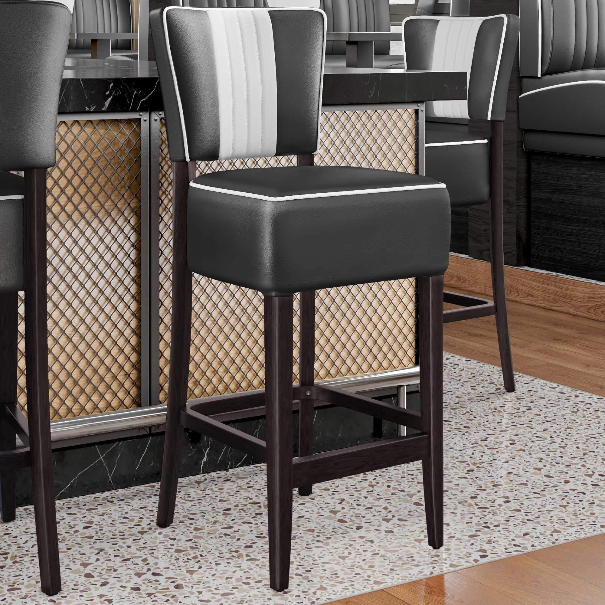 GGM Moebel International 2er-Set AMERICAN 2 | Diner Barhocker | Schwarz | Leder | American Barhocker, American Diner Barhocker American2.B75W.SW+