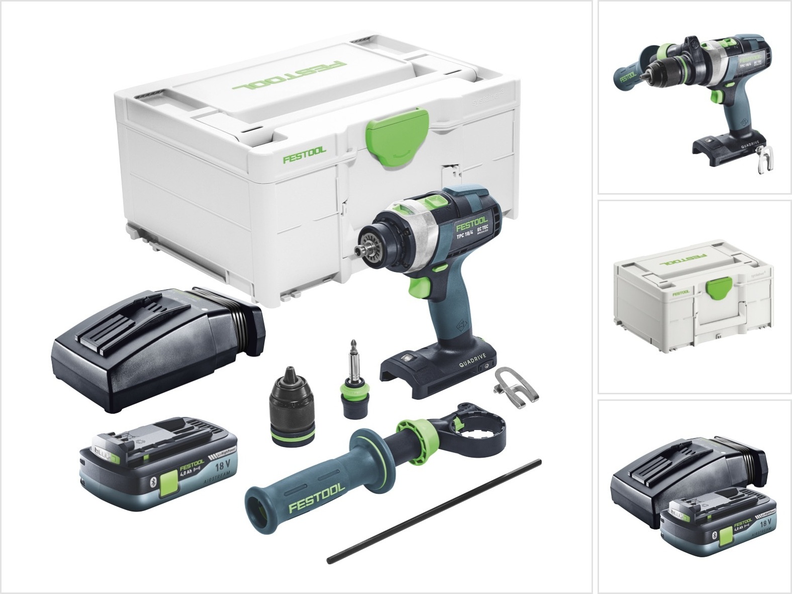 Festool TPC 18/4 I-Basic akumulátorová príklepová vŕtačka 18 V 75 Nm bez kefiek + 1x akumulátor 4,0 Ah + nabíjačka + systainer