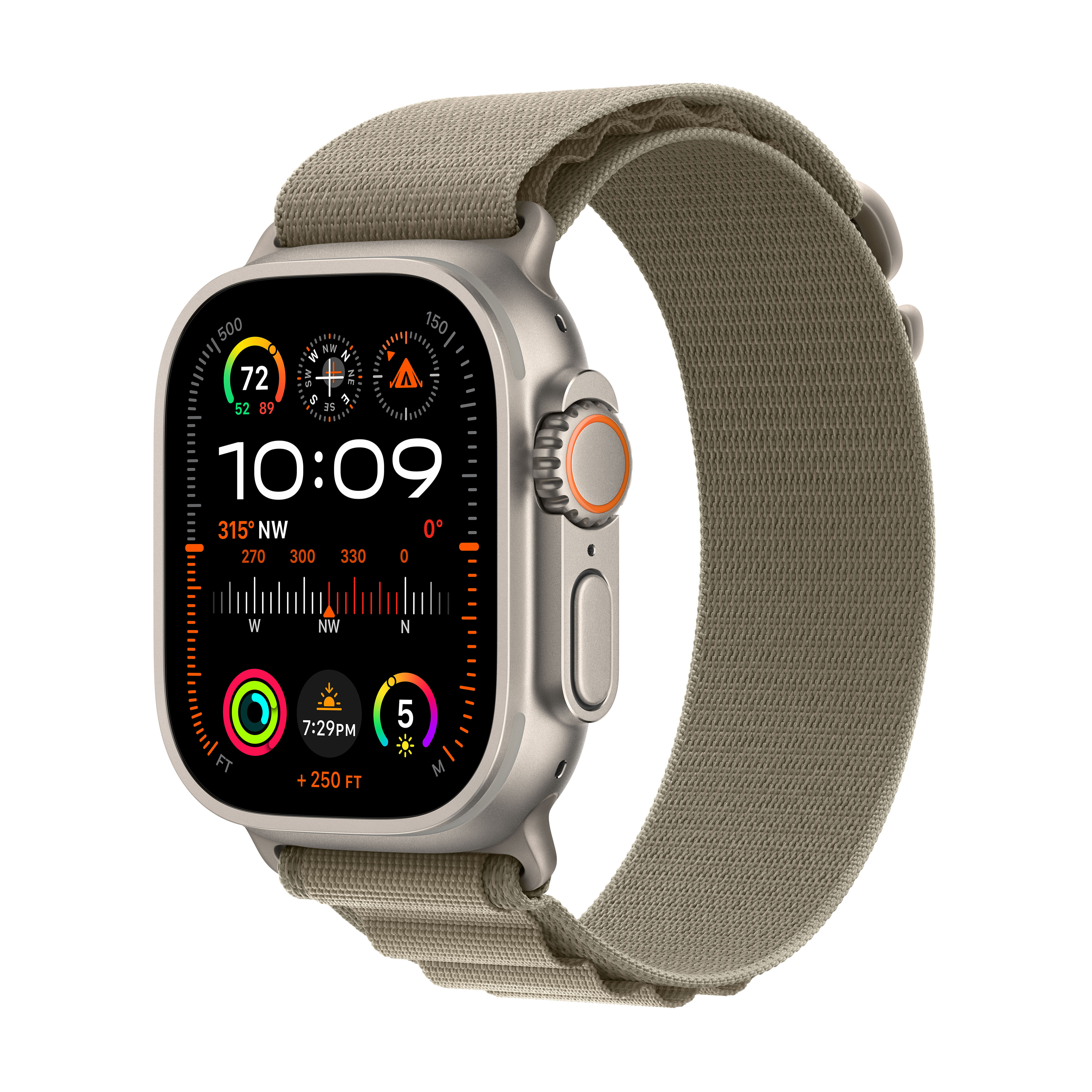 Apple Watch Ultra 2 GPS + mobilné, 49 mm titánové puzdro s olivovou alpskou slučkou – malé