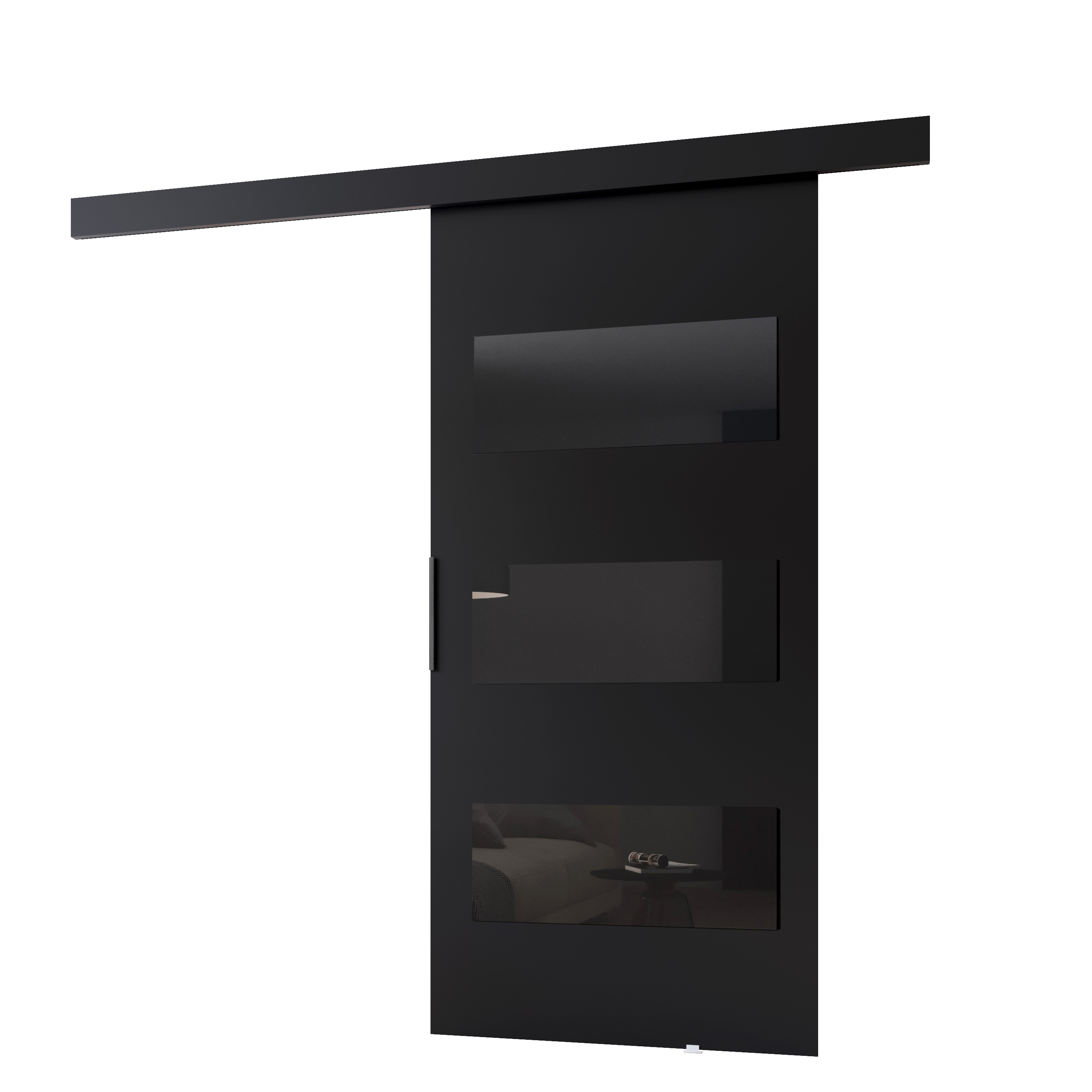 MINIO go for it, Schiebetür "PRIM E", Zimmertür, mit schwarzen Dekorelementen, schwarzer Griff, 96 cm, Schwarze Farbe PRIME96CC