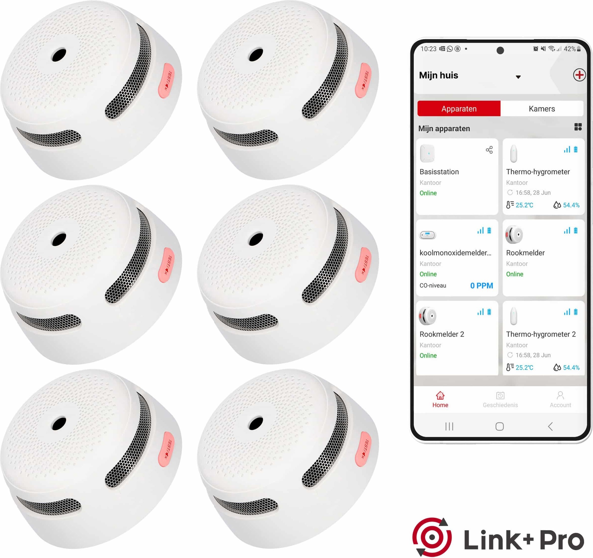 X-Sense XS01-M Intelligenter Rauchmelder mit Wifi - 6 Rauchdetektoren - Link+ Pro - Drahtlos vernetzbarer Rauchwarnmelder - Feueralarm - Rauchdetektor XS01-Mx6