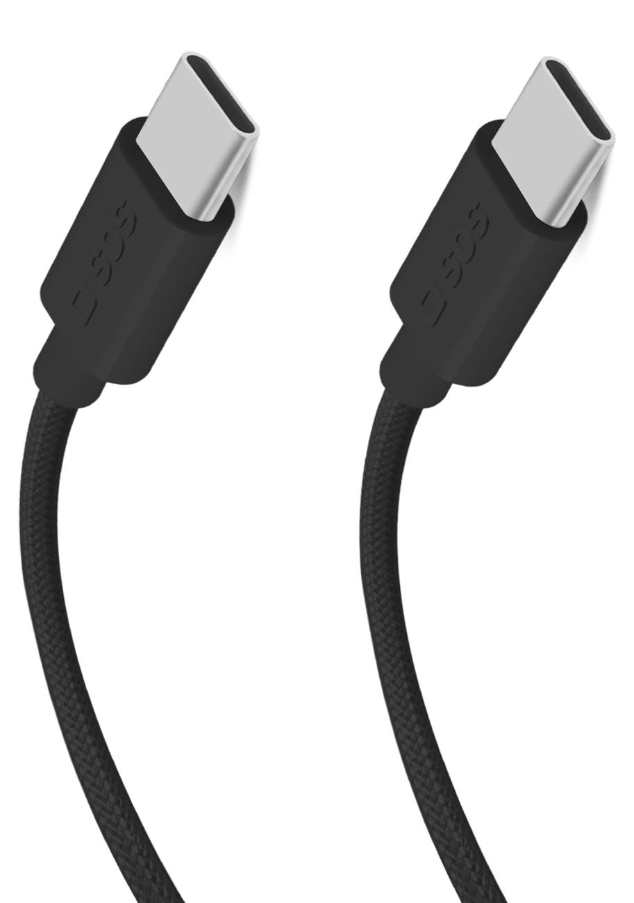 SBS USB-C - USB-C-Textilkabel mit Kabelhalter, 1,5 Meter TECABLETISSUETCCK