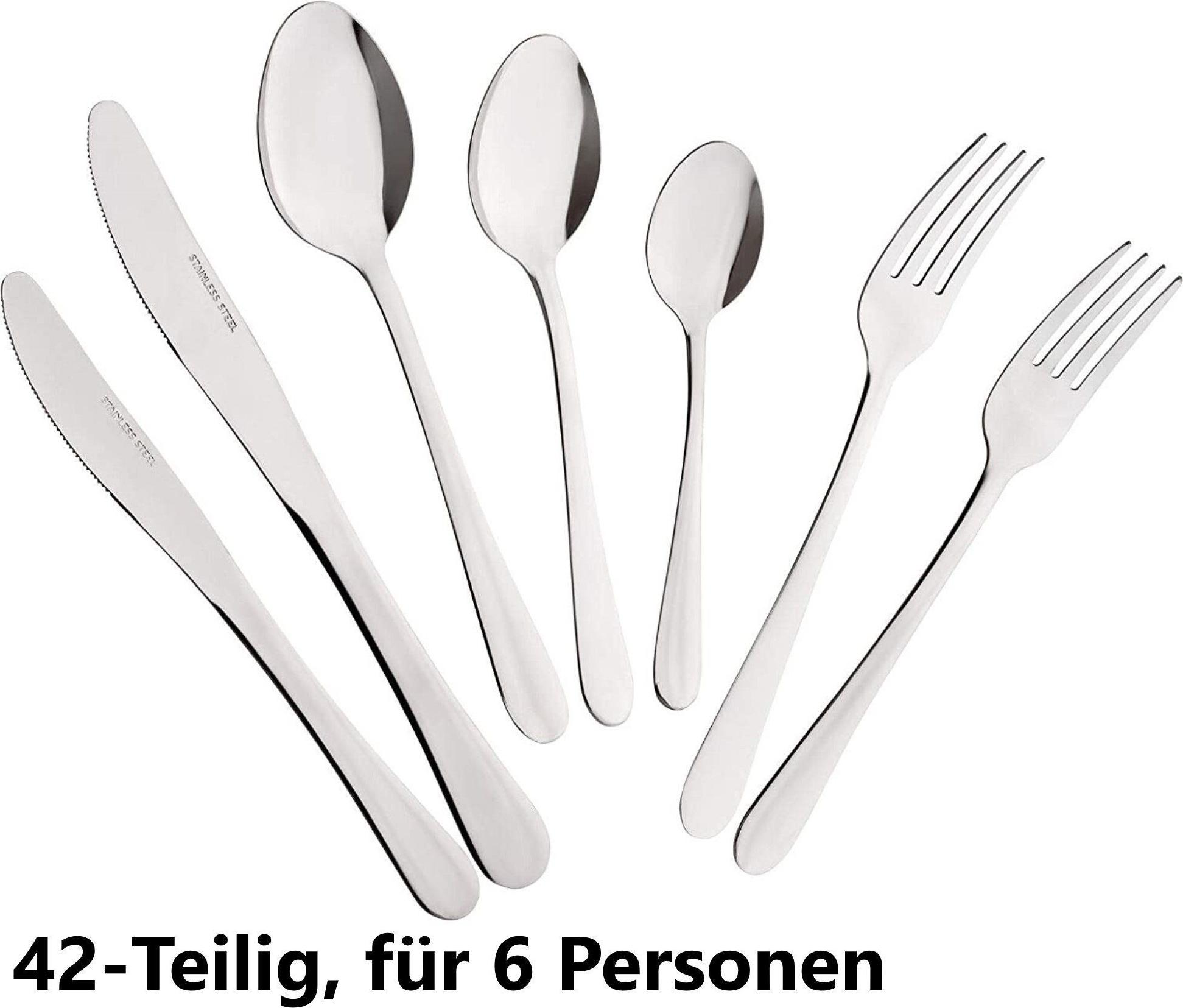JUNG Besteck-Set Alpina Tafelbesteck 6 Personen, Besteckset Besteck 42 tlg, Edelstahl, 6 Personen, Spülmaschinenfest, Tischbesteck, Menübesteck