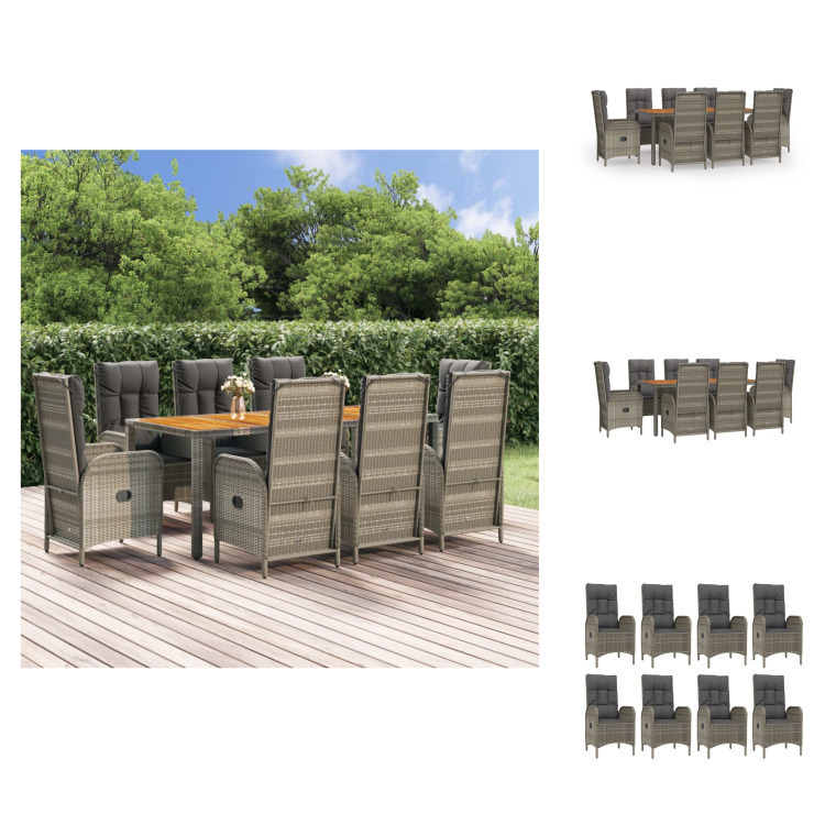 vidaXL 9-dielny záhradný jedálenský set s vankúšmi sivý polyratan - Záhradný nábytok sety
