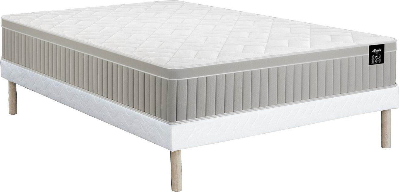 Vente-unique Set 160 x 200 cm Polsterbett + Schaum- und Gelmatratze mit 7-Zonen-Memory-Effekt 22 cm H - SOMIRA von YSMÉE