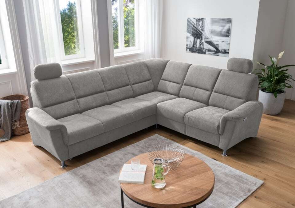 Ecksofa Parole von Benformato: Schlaffunktion und Relaxfunktion - Ausrichtung: Vorstehend rechts, Farbe: Hellgrau