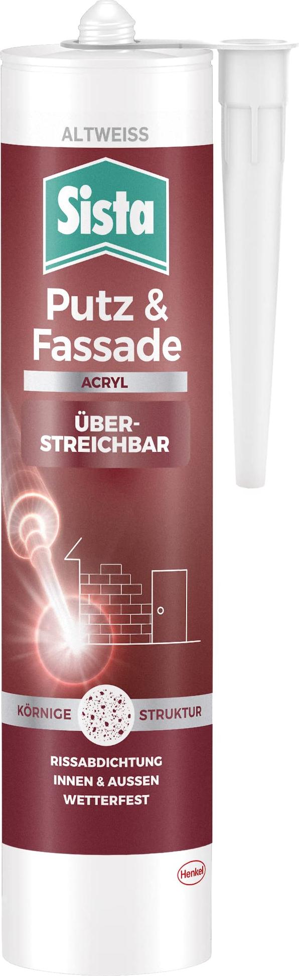 Sista Pattex Putz & Fassade Acryl, wetterfeste Dichtmasse zur Rissabdichtung, Fugenfüller für viele Materialien*, Fugenmasse für Außenfassaden, 1x280ml Kartusche, altweiß SHPW3