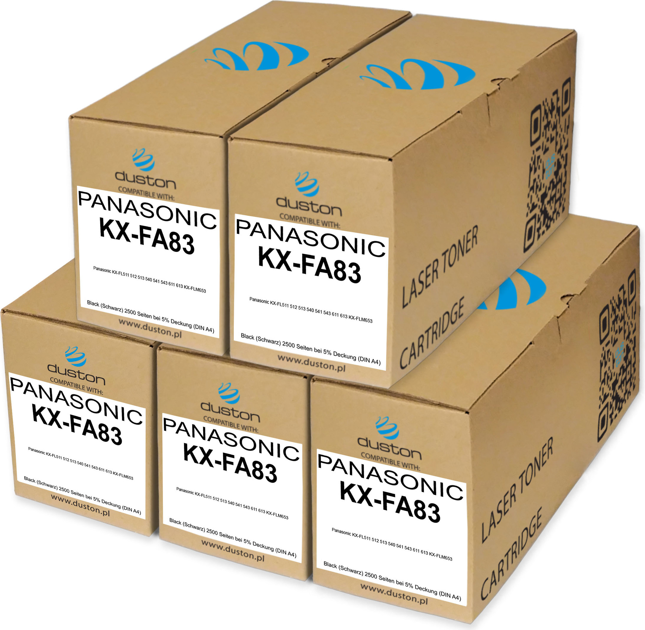 5x KXFA83, KX-FA83 Toner Druckertoner Patrone Schwarz kompatibilný s Panasonic KXFL511 512 513 540 541 543 611 613 KXFLM653