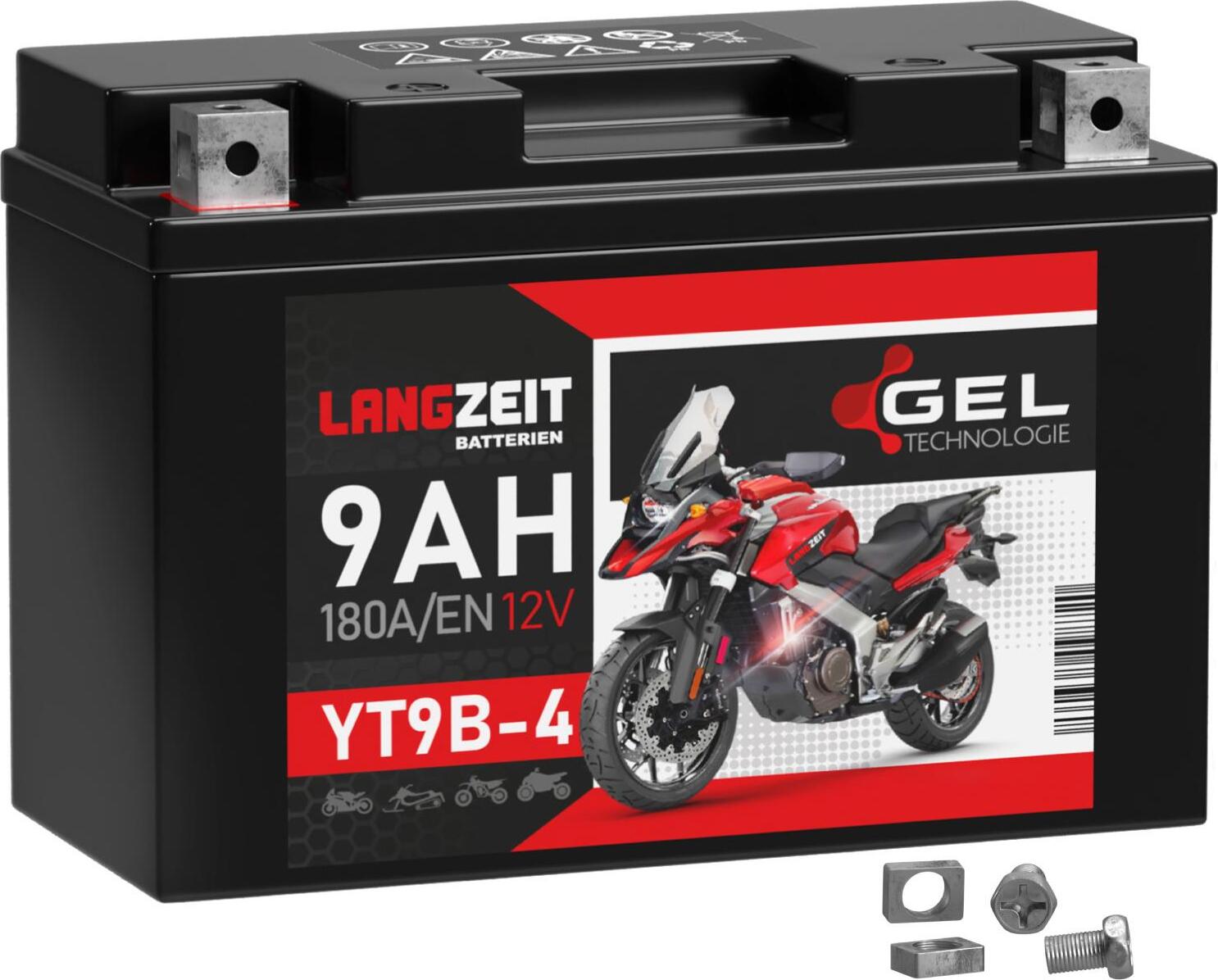 LANGZEIT Batterien Langzeit Gel Motorradbatterie YT9B-4 9Ah 12V LZ50801G8
