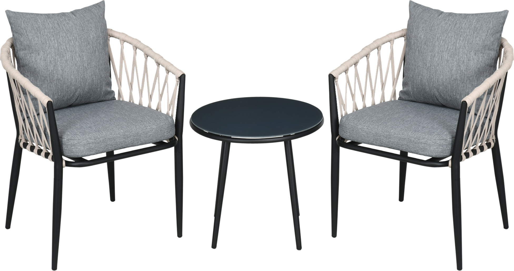 Outsunny 3-dielna súprava záhradného nábytku, záhradná bistro súprava vrátane 1 stola, 2 stoličiek s vankúšmi na sedenie, balkónová súprava, záhradná súprava na terasu, balkón, oceľ, sivá