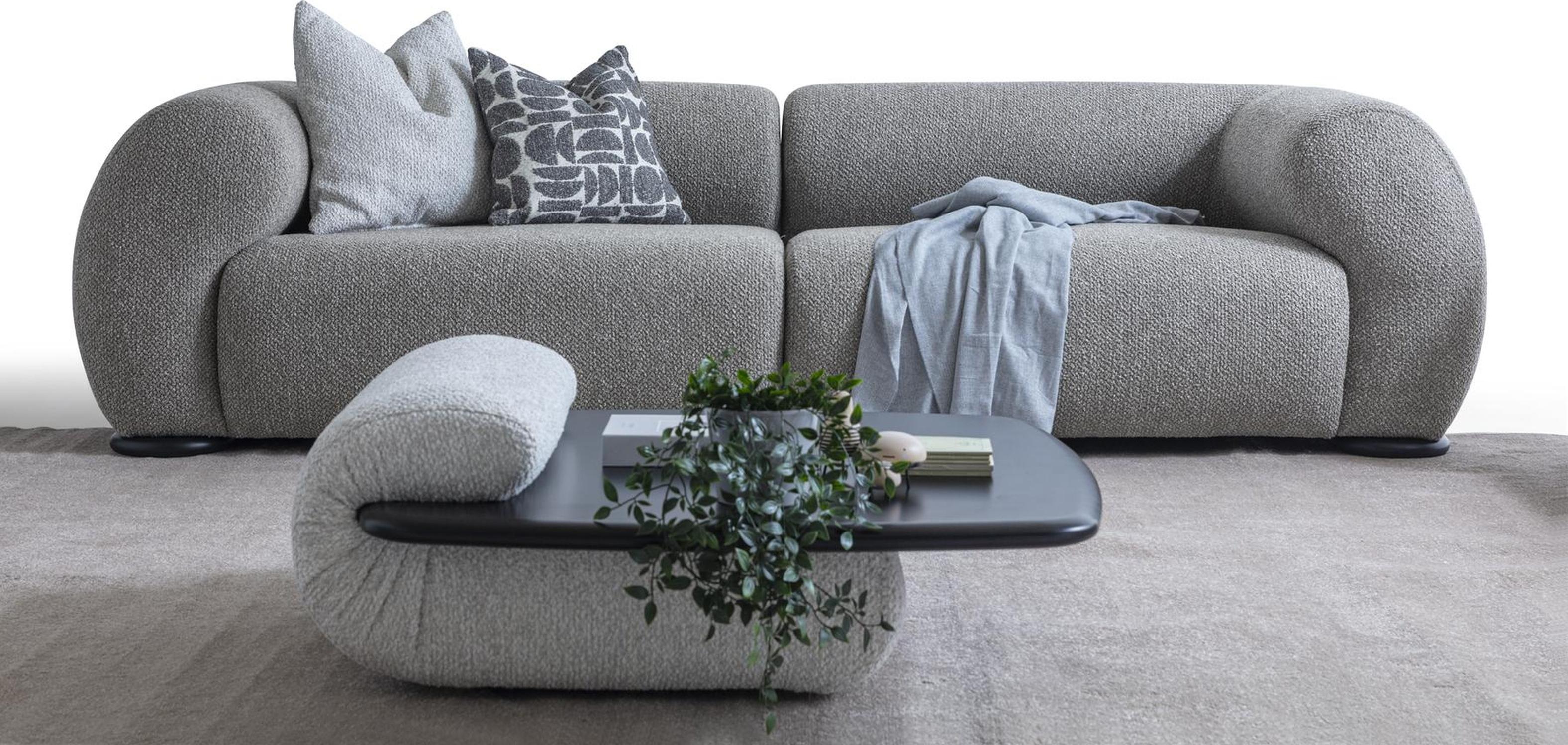 AEA Moderne Graue Wohnzimmer Garnitur Polstersofa Holz Couchtisch