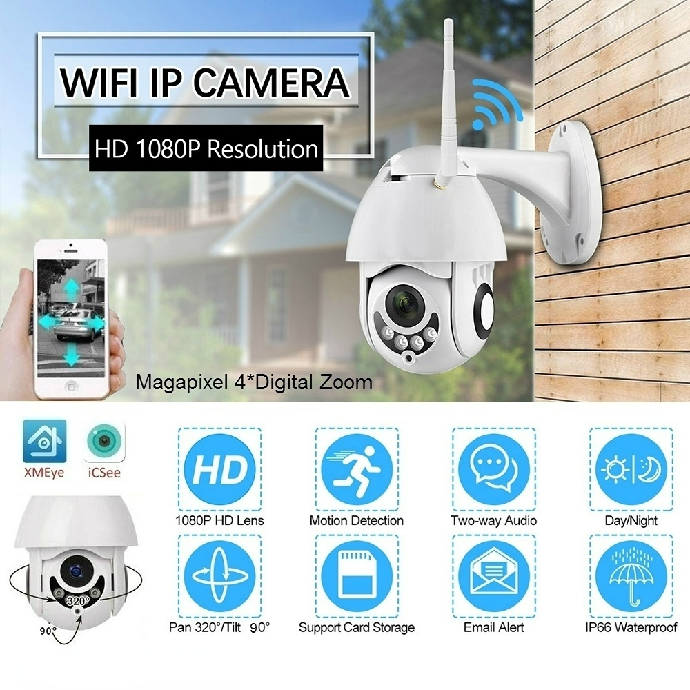 Vonkajšia WIFI PTZ IP kamera H.265 1080P 2MP 3,6 mm objektív Speed Dome 30 m IR nočné videnie Home Security Surveillance