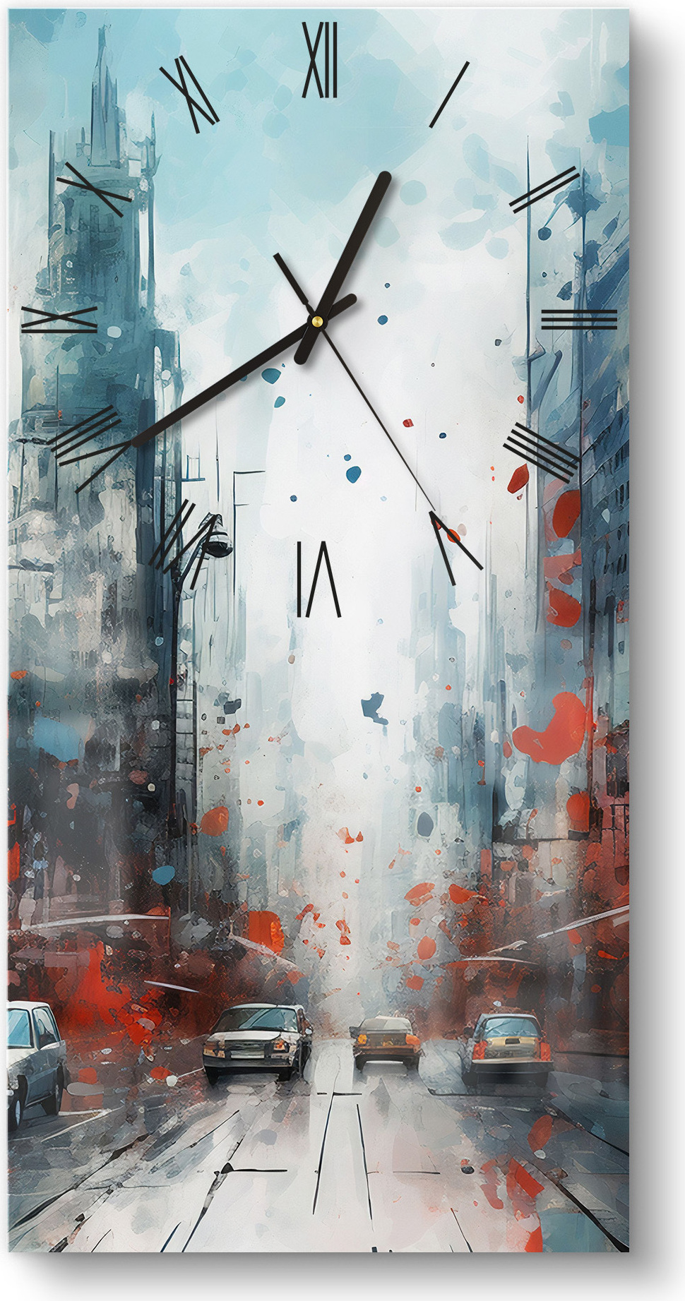 DEQORI Glasuhr 30x60 cm Römisch 'Städtische Impression' Wanduhr Glas Uhr Design leise Küchenuhr WC-30-60-R-3847