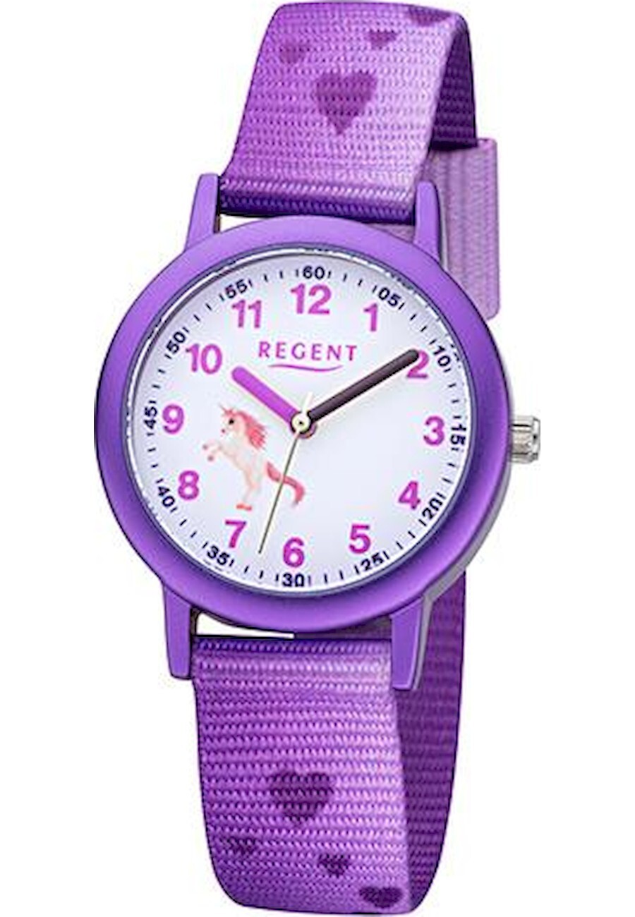 Regent Kinder Armbanduhr F-1365 Herzen lila