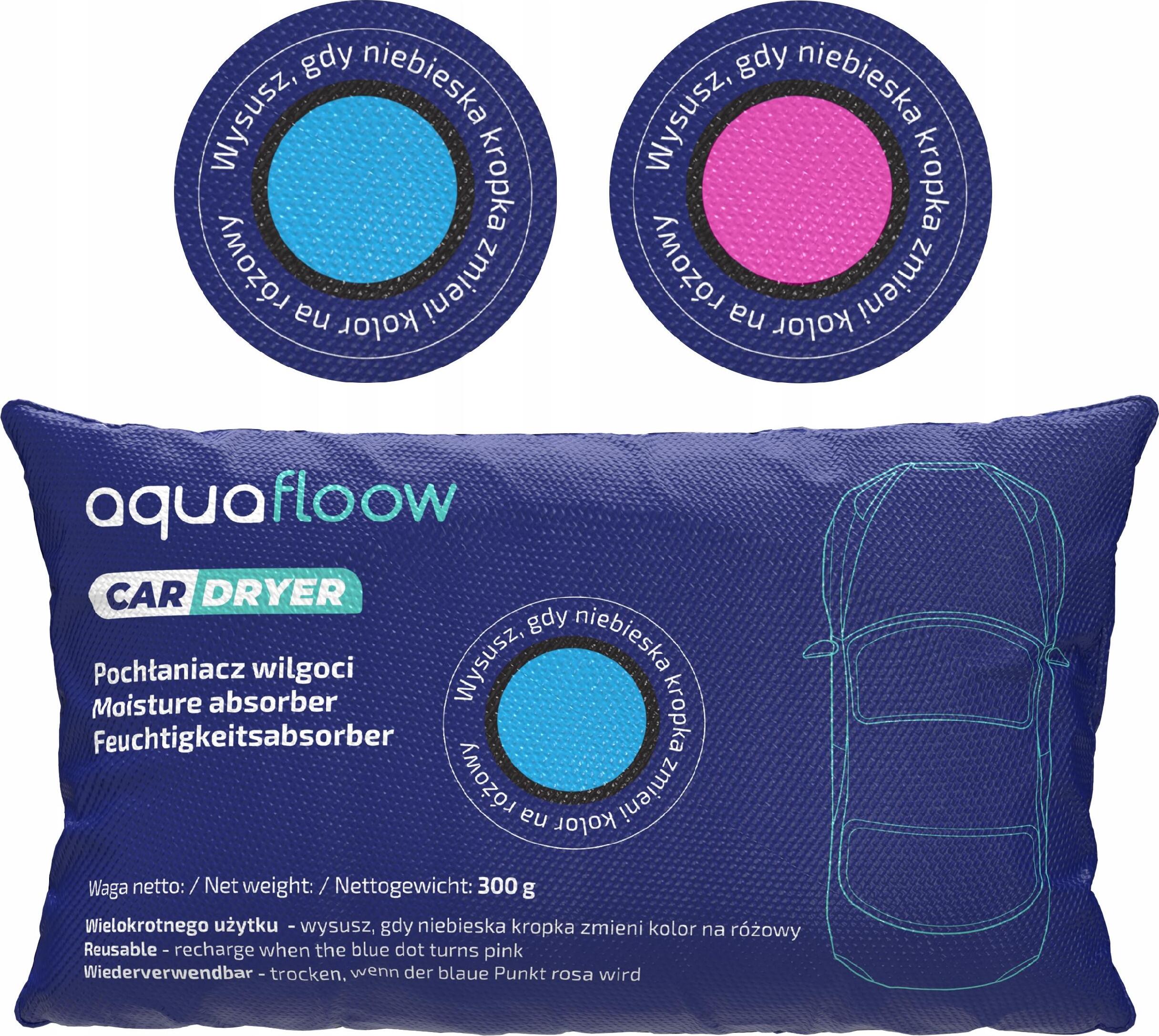 Aquafloow 1 Stück 300g Autofeuchtigkeitsabsorber mit Indikator - Wiederverwendbar, Siliziumdioxid AF63-300