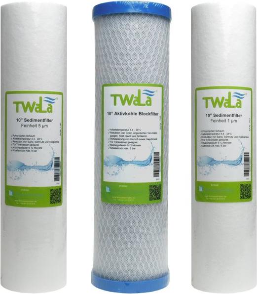 TWaLa 10' Filter Set 3-teilig Trinkwasser Filter für RO Umkehrosmose, Brunnenwasser, Wasserfilter 1150
