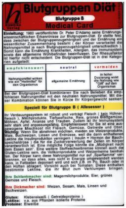 Verlag Hawelka Blutgruppen - Diät B. Medical Card DIN A5