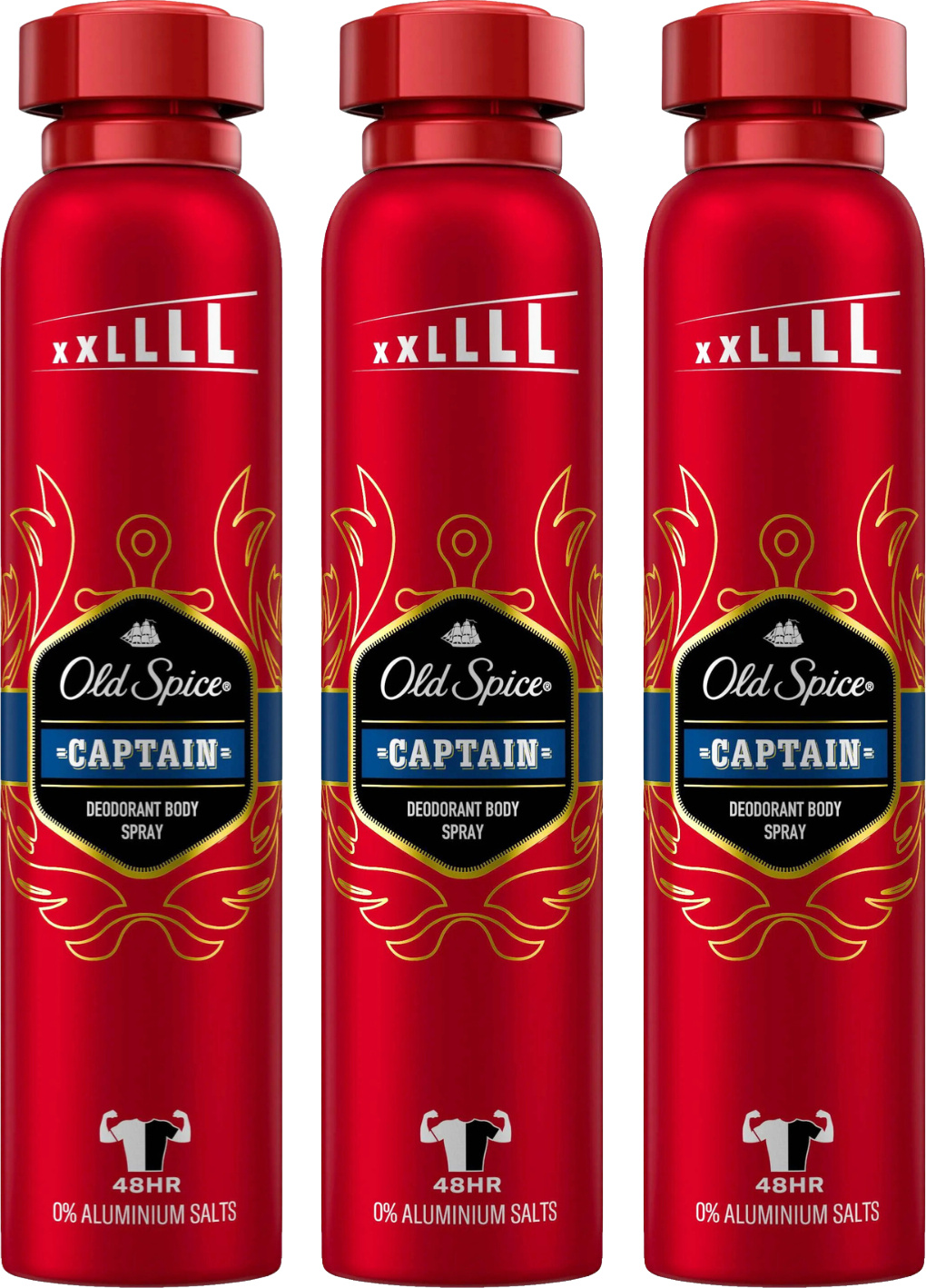 Procter & Gamble 3x Old Spice Captain Deodorant Bodyspray für Männer je 250ml 48h Frische langanhaltender Duft 36407