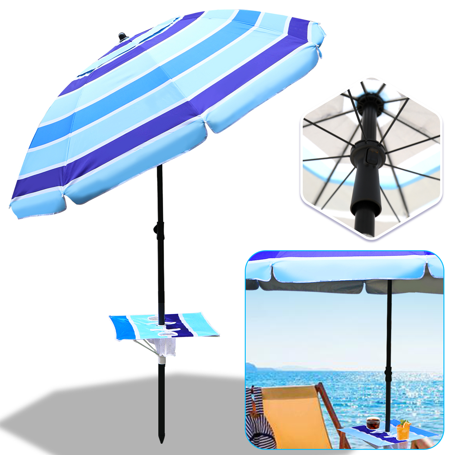 TolleTour Strandschirm Sonnenschirm 210 cm - 50+ UV Schutz - Hawaiischirm Gartenschirm mit Erdspieß RL-HG9471-1-HESc