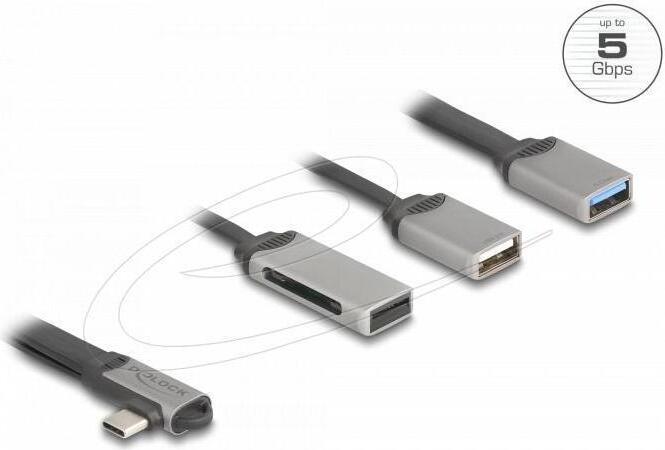 DeLOCK 64303, USB 3.2 Gen 1 (3.1 Gen 1) Type-C, USB 2.0 Type-A, USB 3.2 Gen 1 (3.1 Gen 1) Type-A, Microsd (transflash), SD, 5000 Mbit/s, Šedá, Kov
