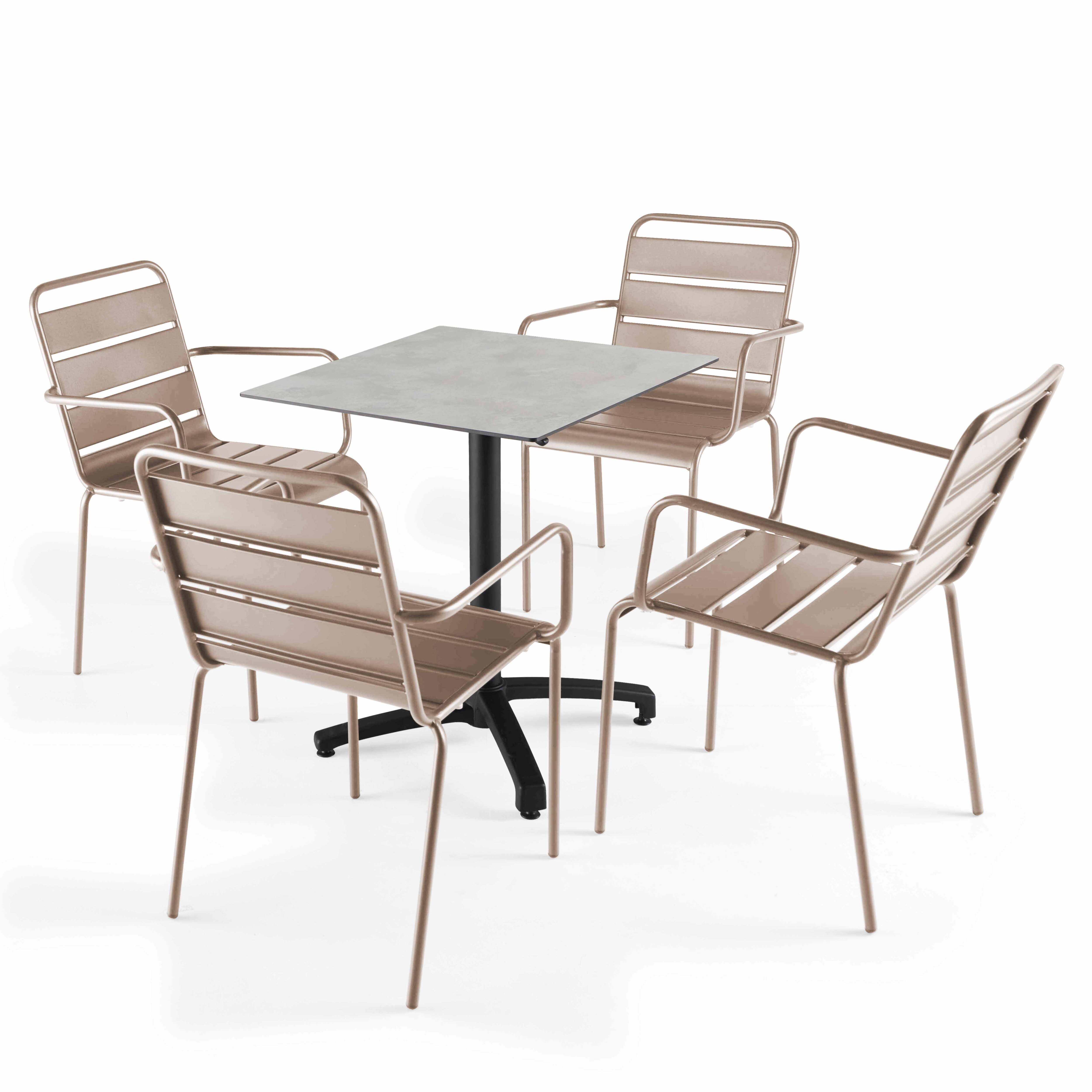 Tisch 70x70 cm neigbar hellgrau und 4 taupefarbene Metallstühle - Oviala Opéra