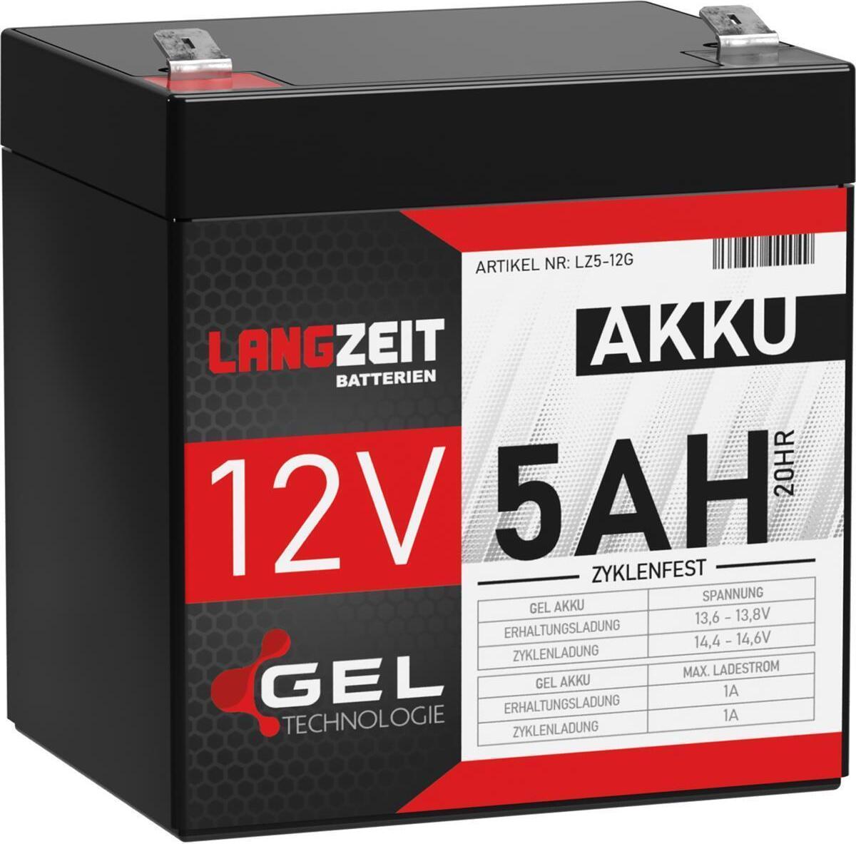 LANGZEIT Batterien Langzeit Akku 12V 5Ah Blei Gel Akku Batterie Bleiakku ers. 4Ah 4,5Ah 12Volt Battery Accu LZ5-12G8