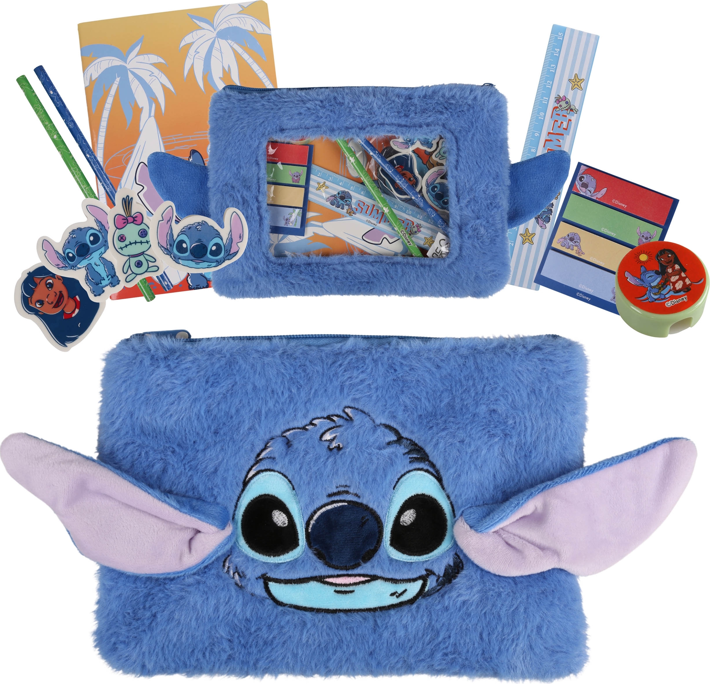 sarcia.eu DISNEY Stitch Schulbedarfsset, pelziges Federmäppchen + Schulbedarf, Schreibzubehör
